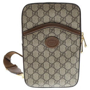Gucci GG Supreme Interlocking Shoulder Bag Beige Brown Leather Waist